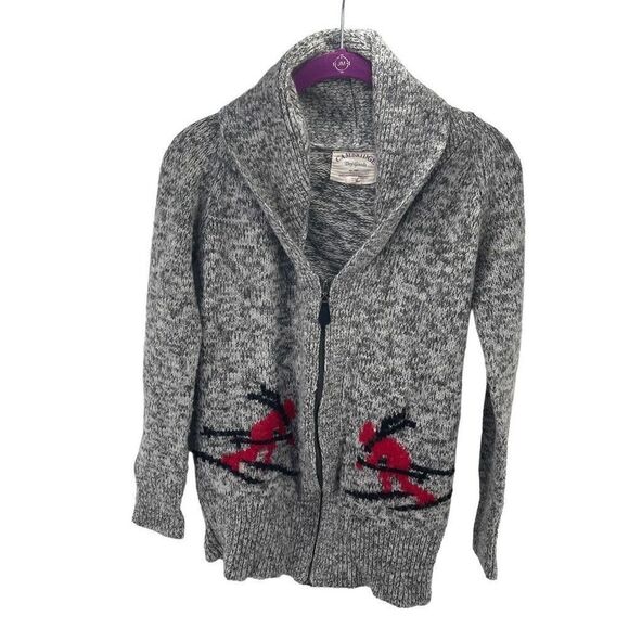 Cambridge Dry Goods Women's Skier Sweater Cardigan Shawl collar Wool Grey Medium - Picture 5 of 10